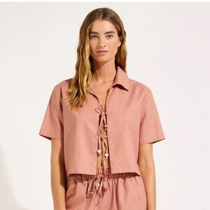 Seafolly Pink Tie-Front Top and pant set